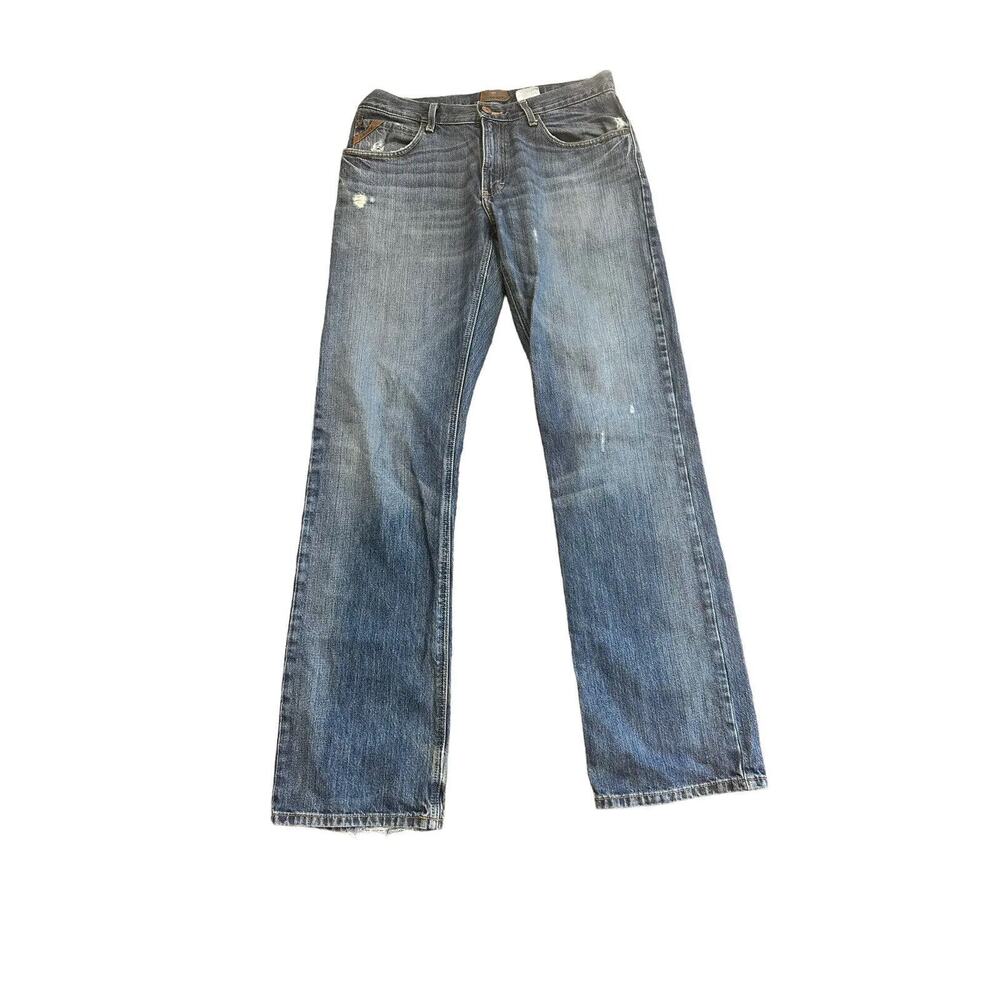 Mens Ariat M4 Jeans Boot Cut Size 36 Blue Denim Loop Lock Diatressed